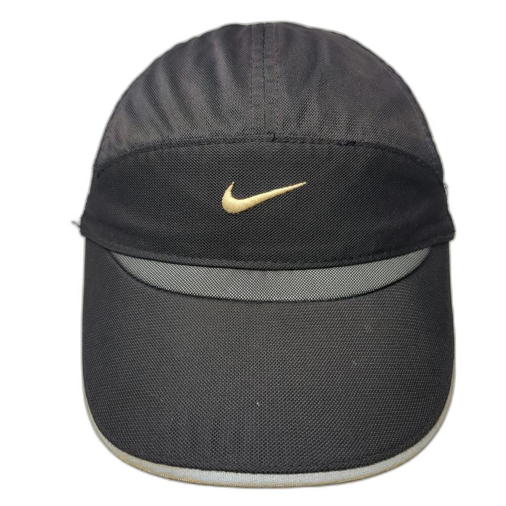Nike Baseball Cap Black One Size Mesh Back Reflective Gold Swoosh Running Hat